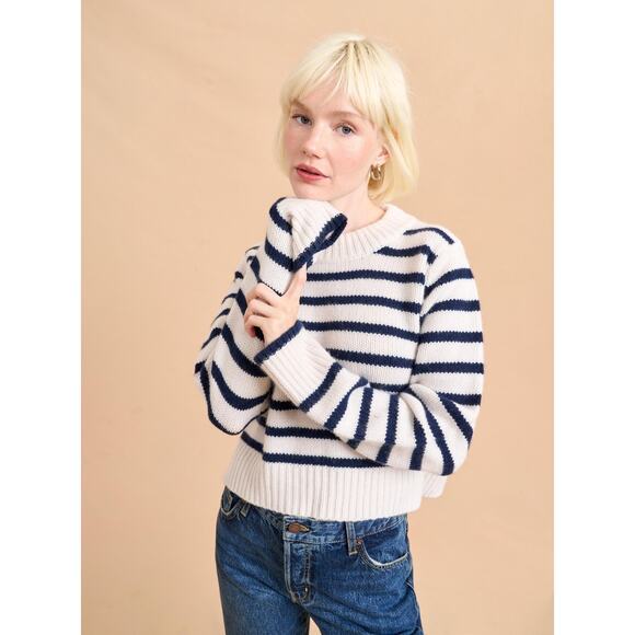 La Ligne Cropped Marin Sweater Striped Cream Navy - XS - Picture 4 of 7